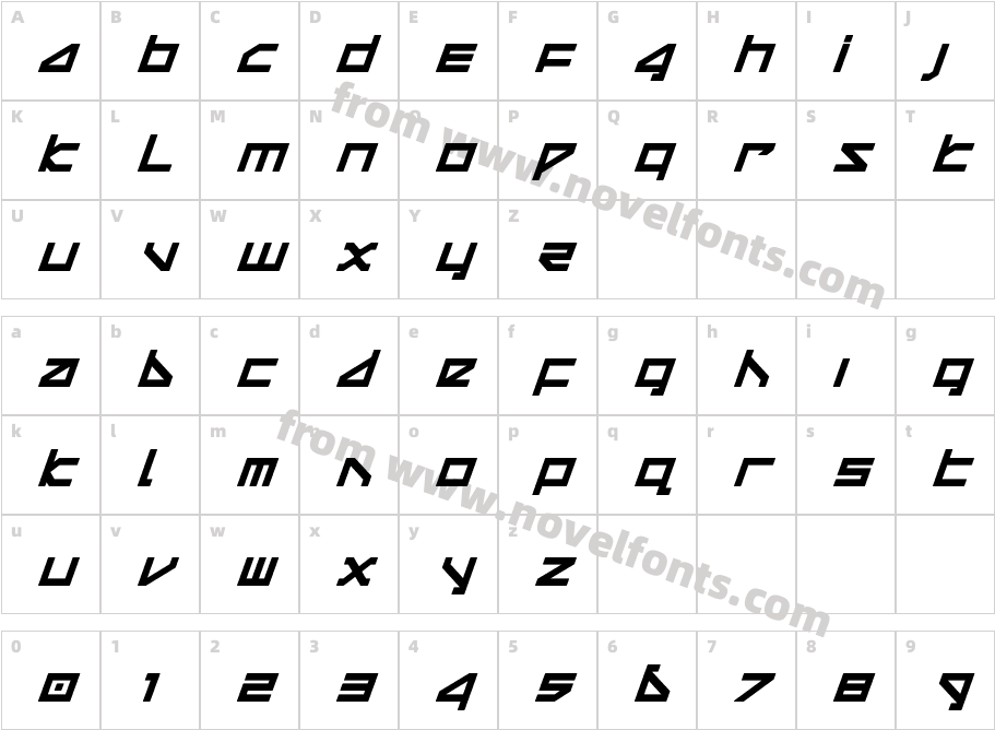 DeltaRayBoldItalicCharacter Map