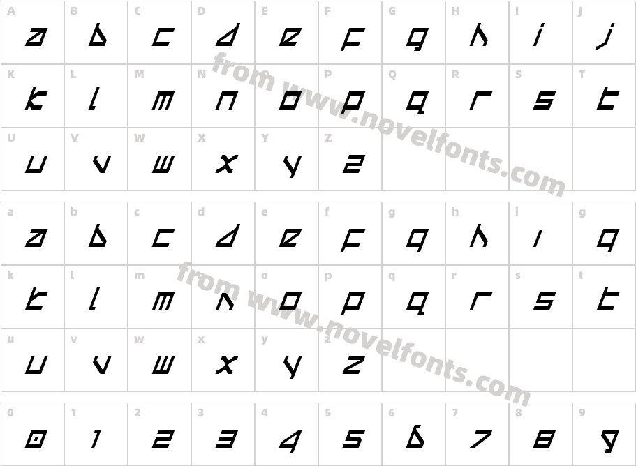 DeltaRayCondensedItalicCharacter Map