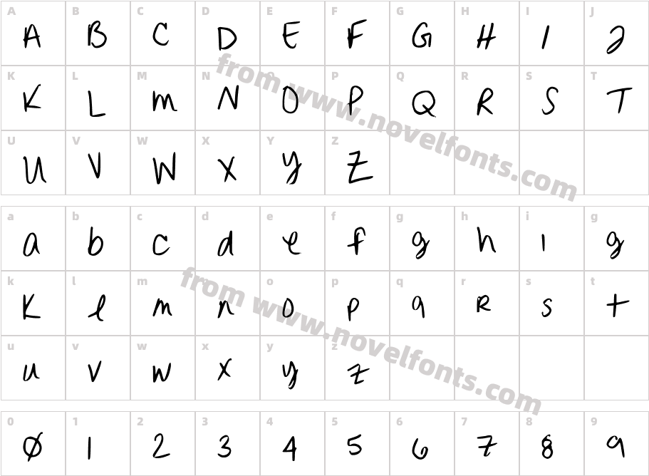 ErinnHandwritingCharacter Map