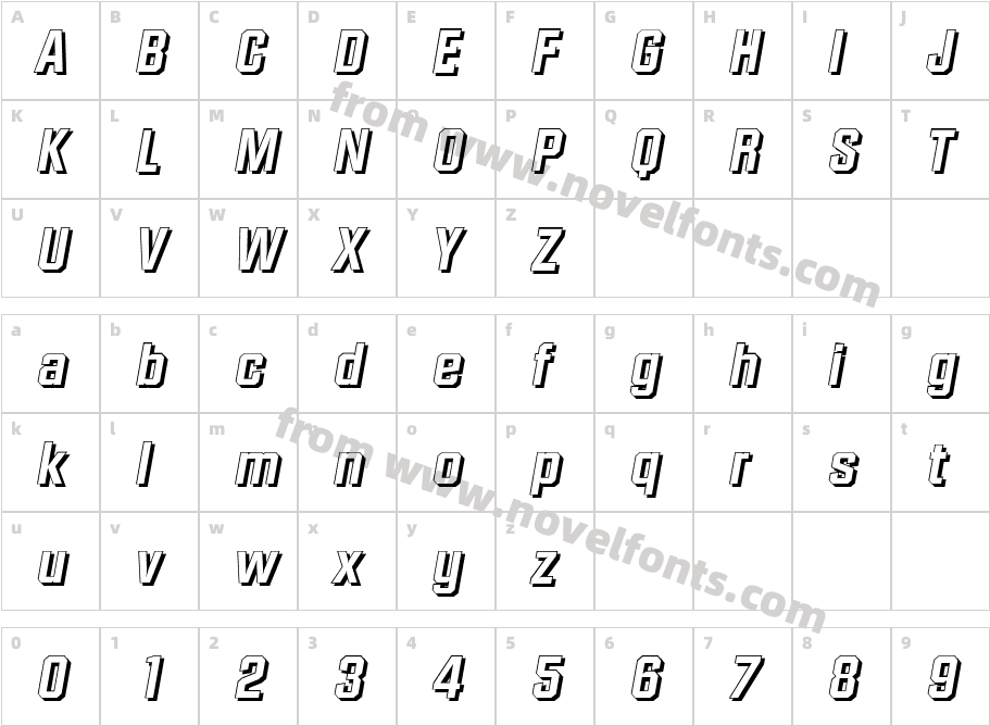 DiamanteShadowBoldItalicCharacter Map