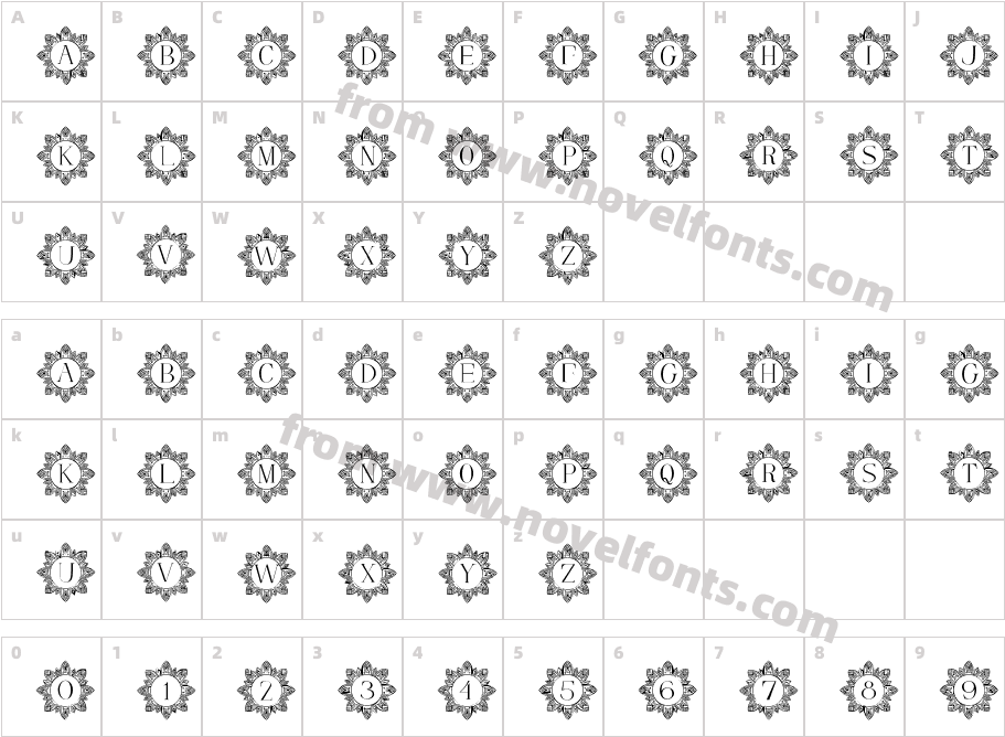 Diamond mandala monogramCharacter Map