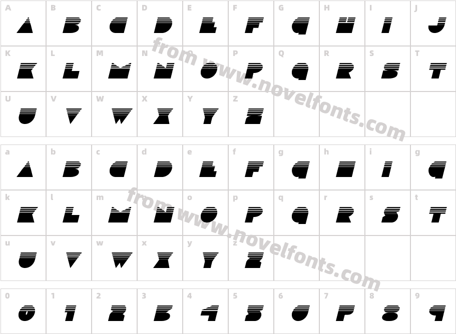 DiscoDeckHalftoneItalicCharacter Map