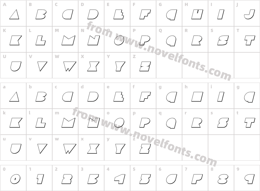 DiscoDeckOutlineItalicCharacter Map