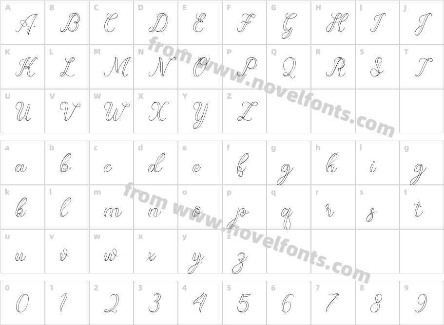 DominicaCalligraphyOutlineCharacter Map