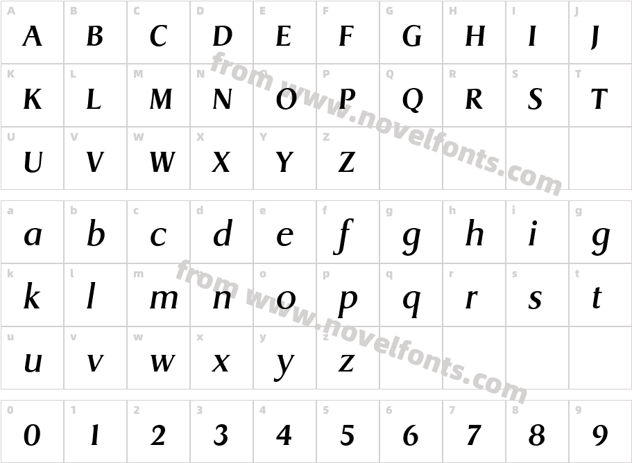 DragonSerialMediumItalicCharacter Map