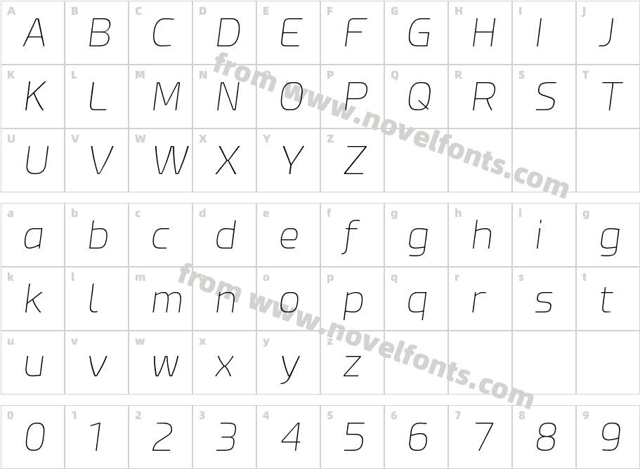 Esphimere Thin ItalicCharacter Map