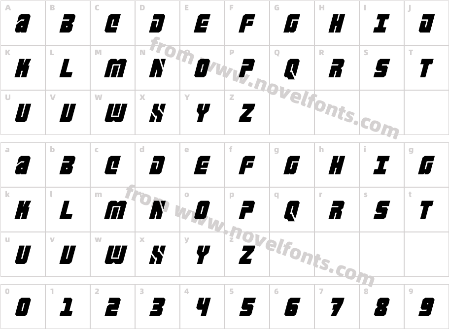 ERASER ItalicCharacter Map