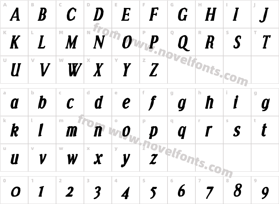 EffloresceInk-ItalicCharacter Map