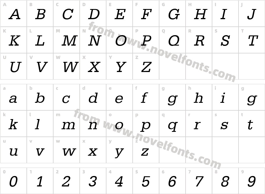 EgyptienneStdItalicCharacter Map