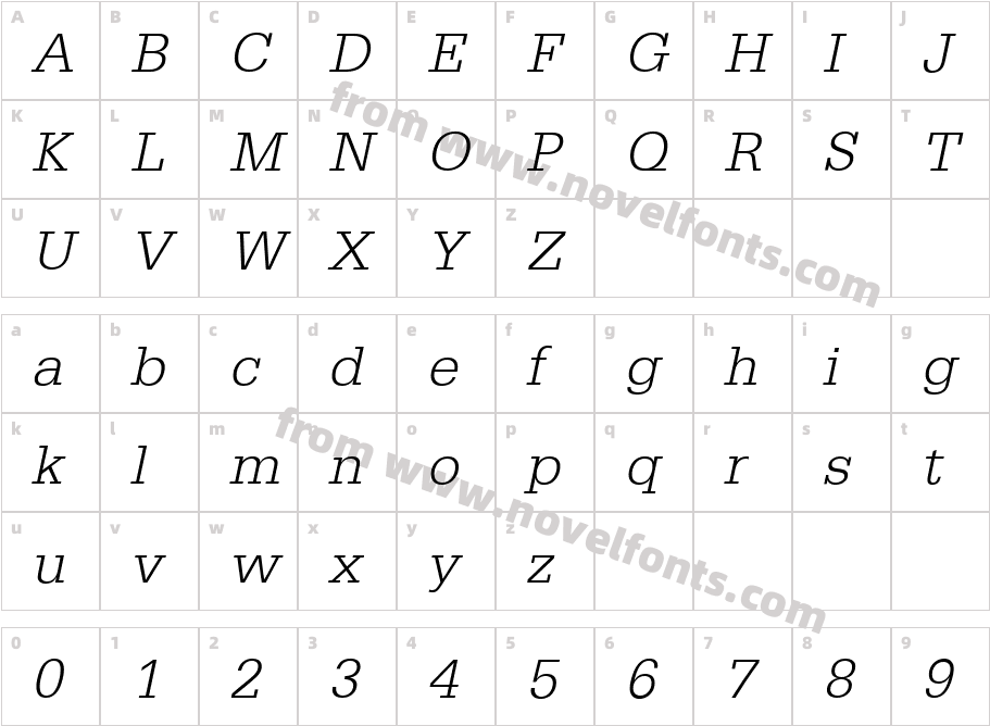 EgyptienneStdLightItalicCharacter Map