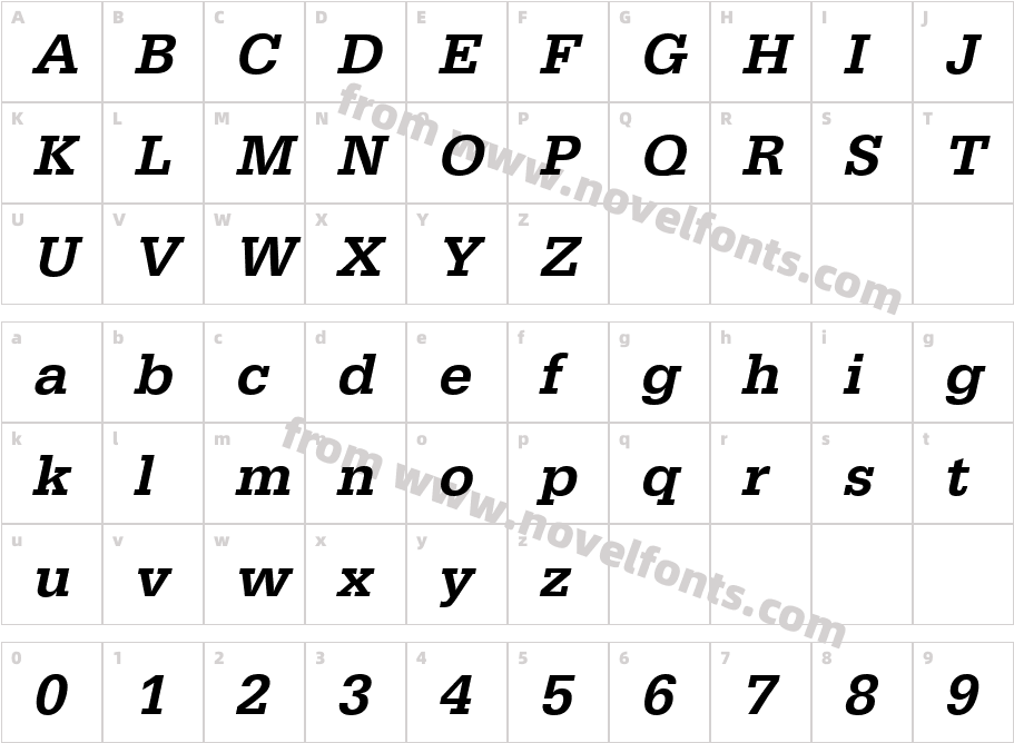 EgyptienneStdMediumItalicCharacter Map