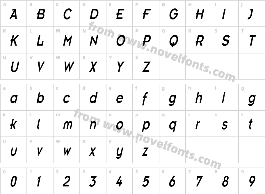 EmblemCondensedItalicCharacter Map