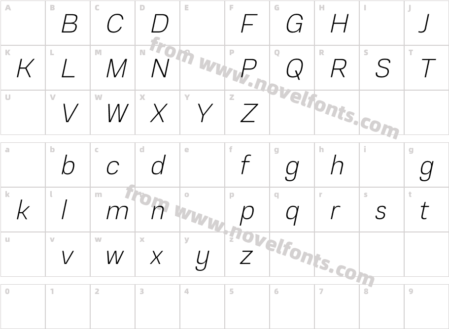 EmmaliDemoExtralightItalic-x3180Character Map