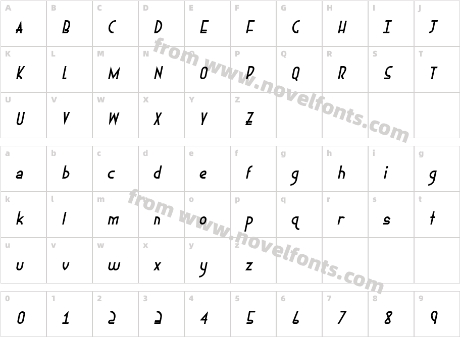 Ephemerian-ItalicCharacter Map