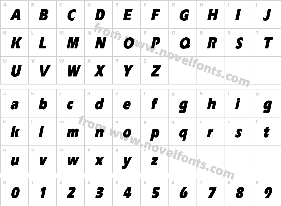 ErgoeBlackCond-ItalicCharacter Map