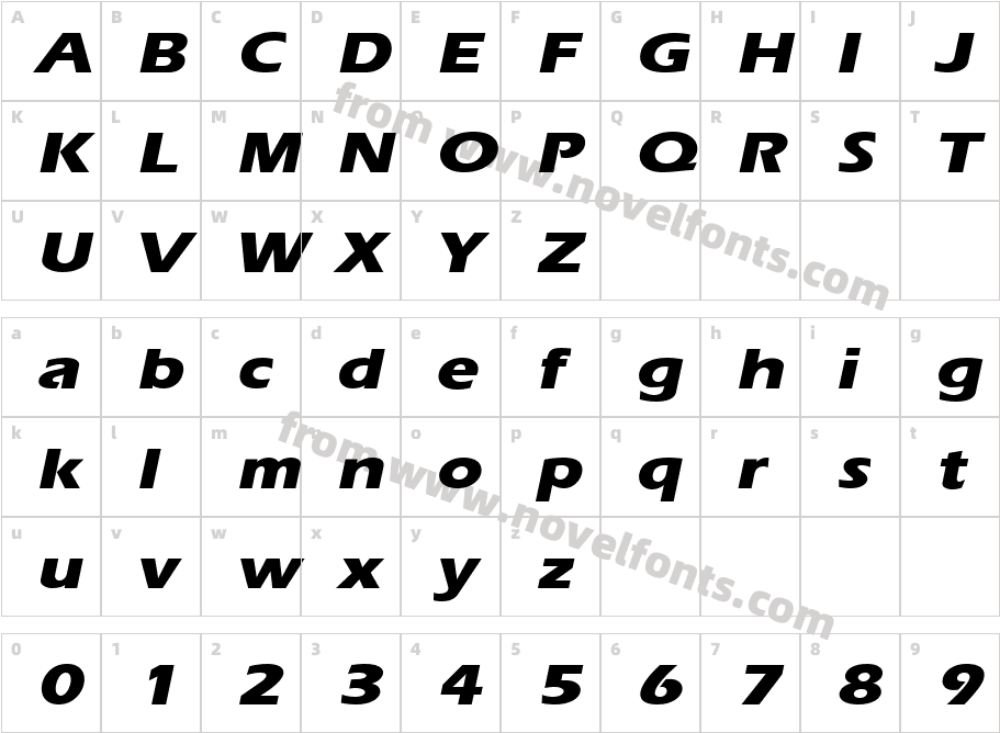 ErgoeExtraboldExpandedItalicCharacter Map