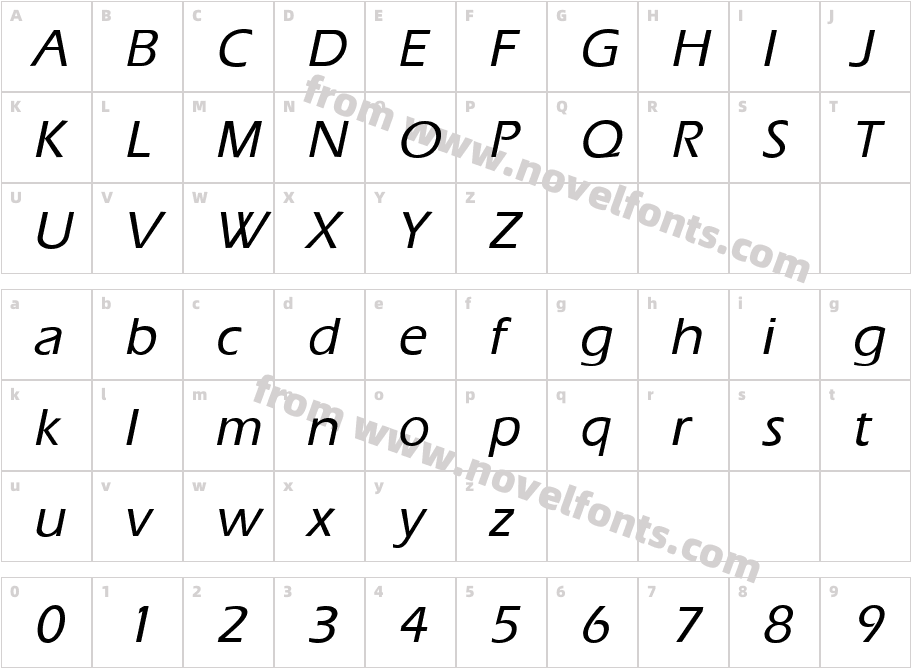 ErgoeMediumItalicCharacter Map