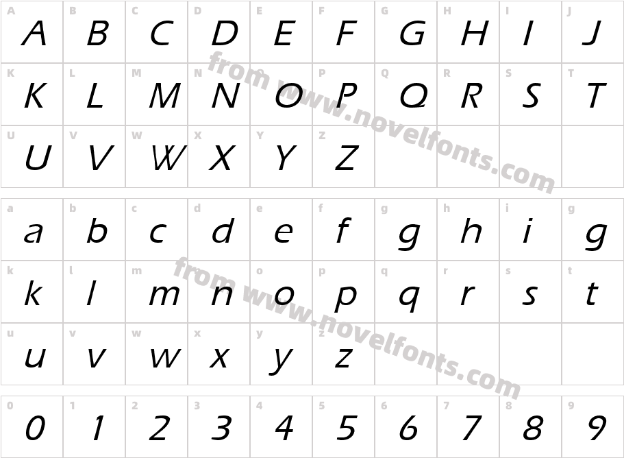 ErgoeMildItalicCharacter Map