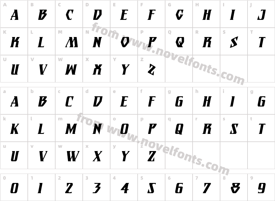 Eternal Knight Condensed ItalicCharacter Map