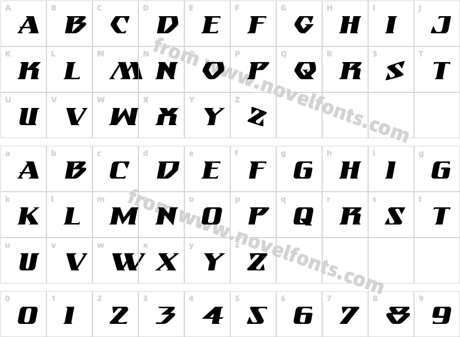 Eternal Knight Expanded ItalicCharacter Map