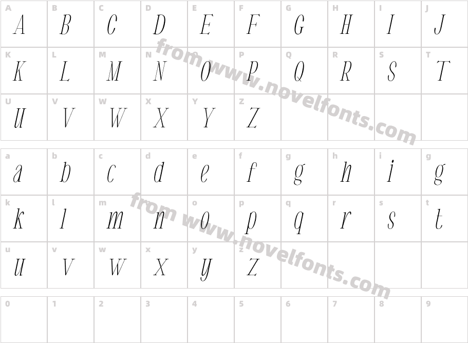 EugerieFree-ItalicCharacter Map