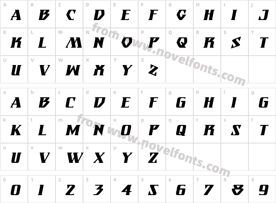 Eternal Knight ItalicCharacter Map