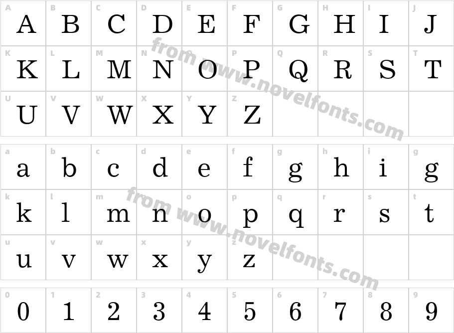 ExcelsiorCyr-UprightCharacter Map