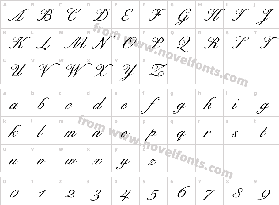 ExcelsorScript-BoldItalicCharacter Map