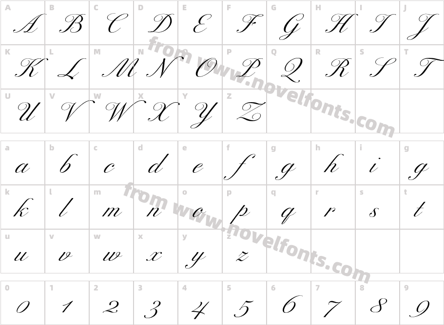 ExcelsorScript-ItalicCharacter Map