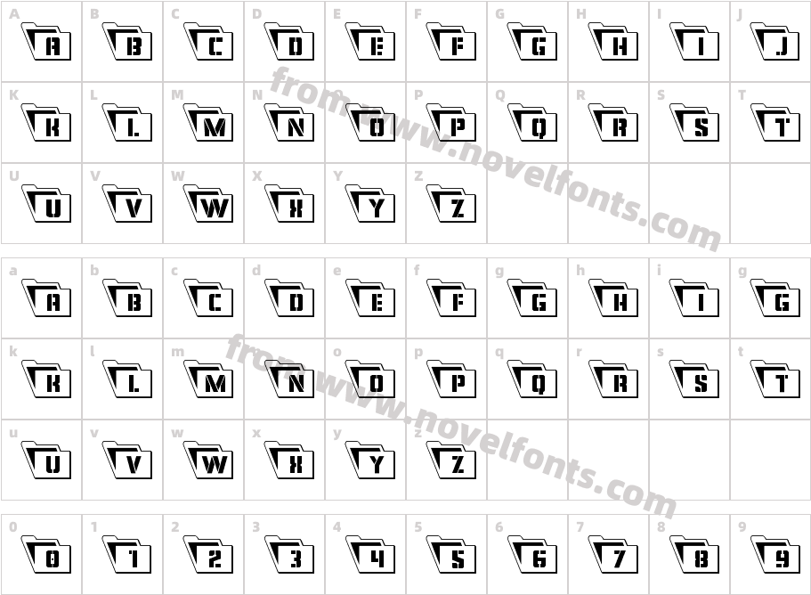 EyesOnlyOutlineSemi-CondensedLeftalicCharacter Map