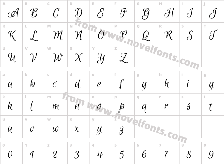 EuphoriaScript-RegularCharacter Map