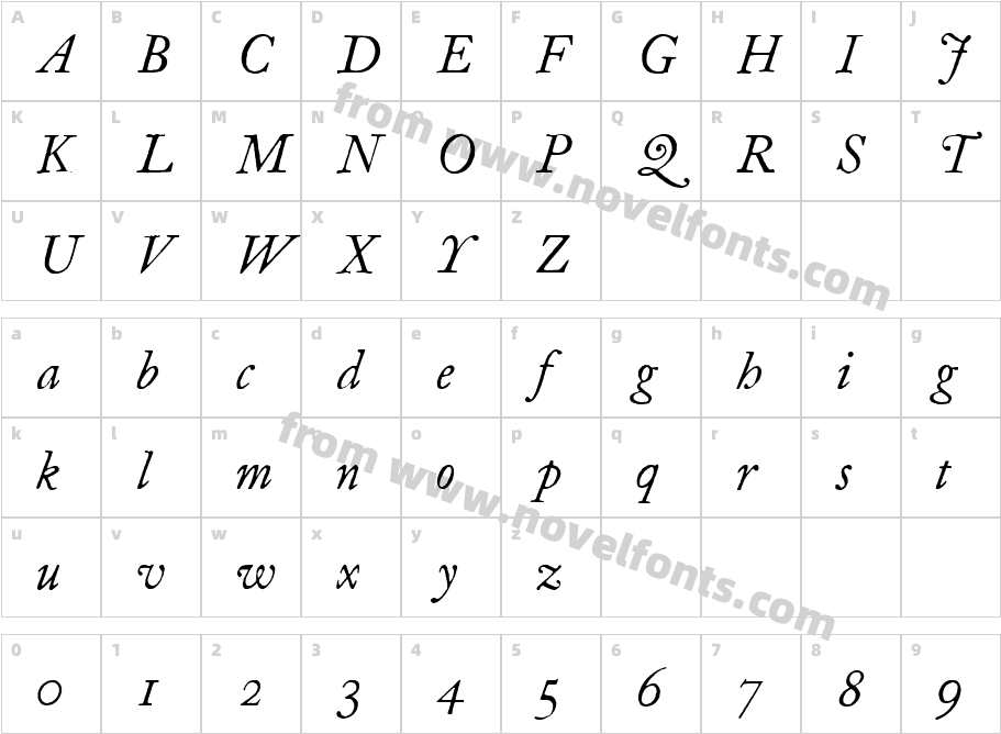 FCaslonTwelveITC-ItalicCharacter Map