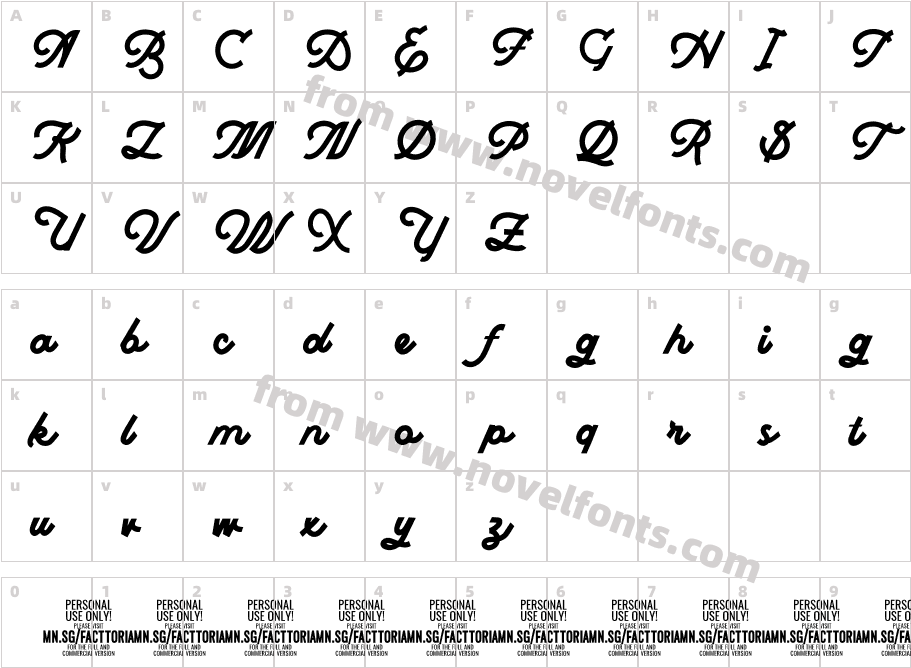 Facttoria Script PERSONAL USE RegularCharacter Map