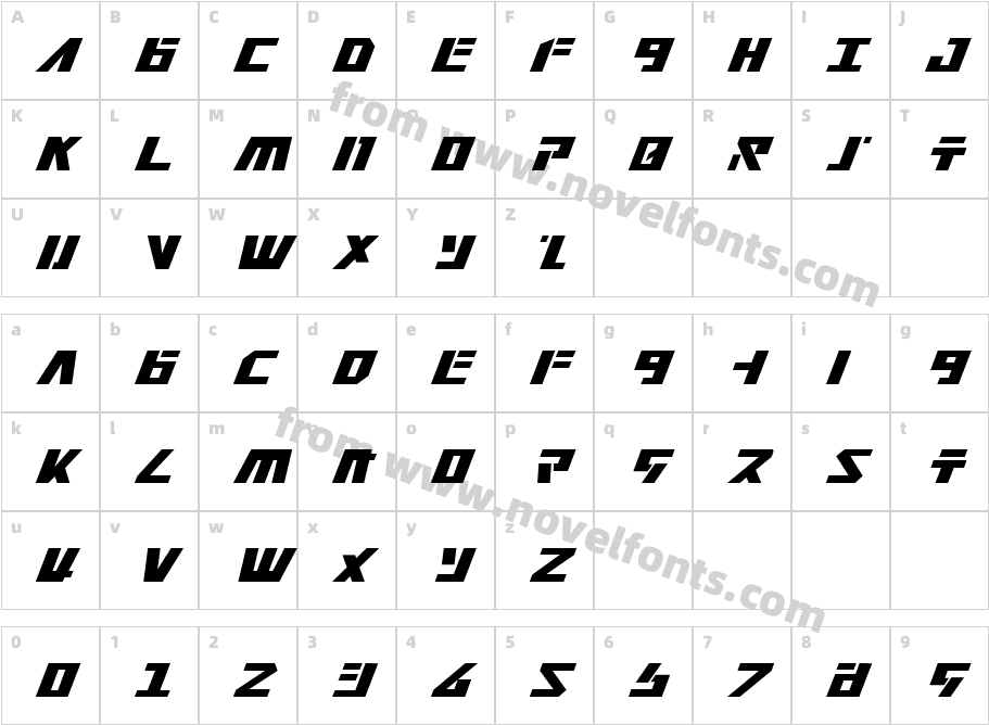 FalconheadItalicCharacter Map