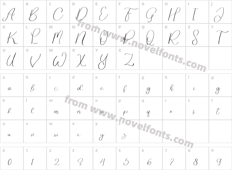 FamilyCaligraphyRegularCharacter Map