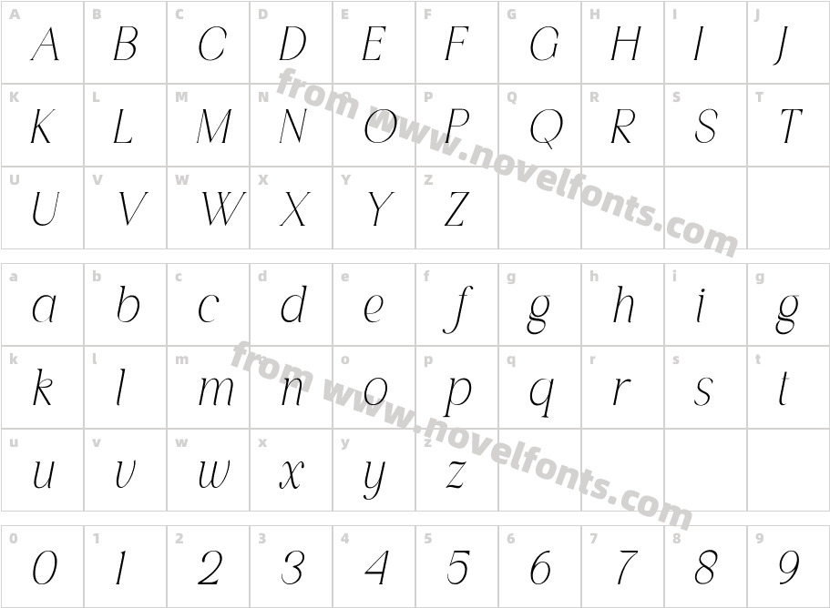 Fantasi Women ItalicCharacter Map