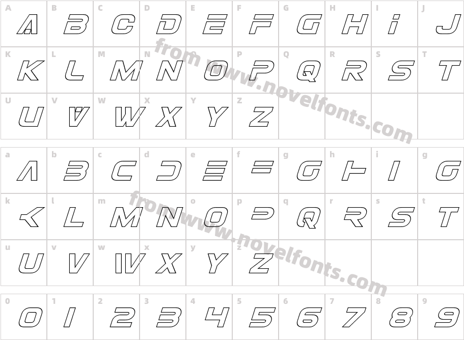 Eurofighter Outline ItalicCharacter Map