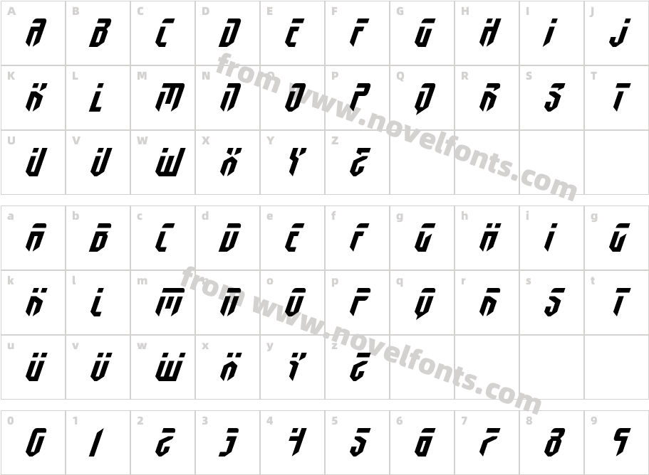 FedyralExpandedItalicCharacter Map