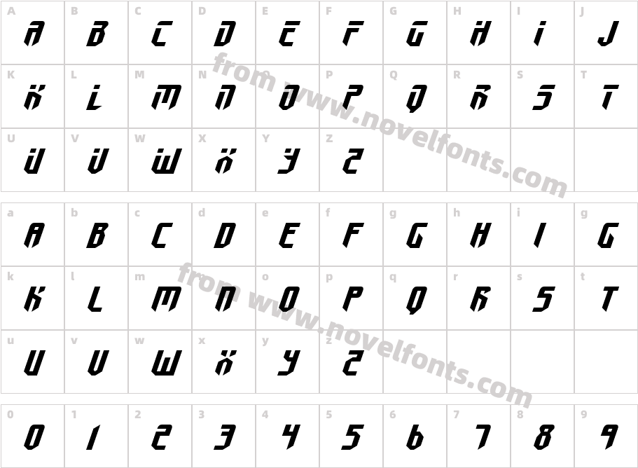 FedyralIIExpandedItalicCharacter Map