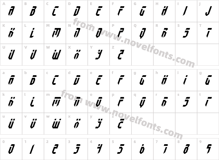 FedyralItalicCharacter Map