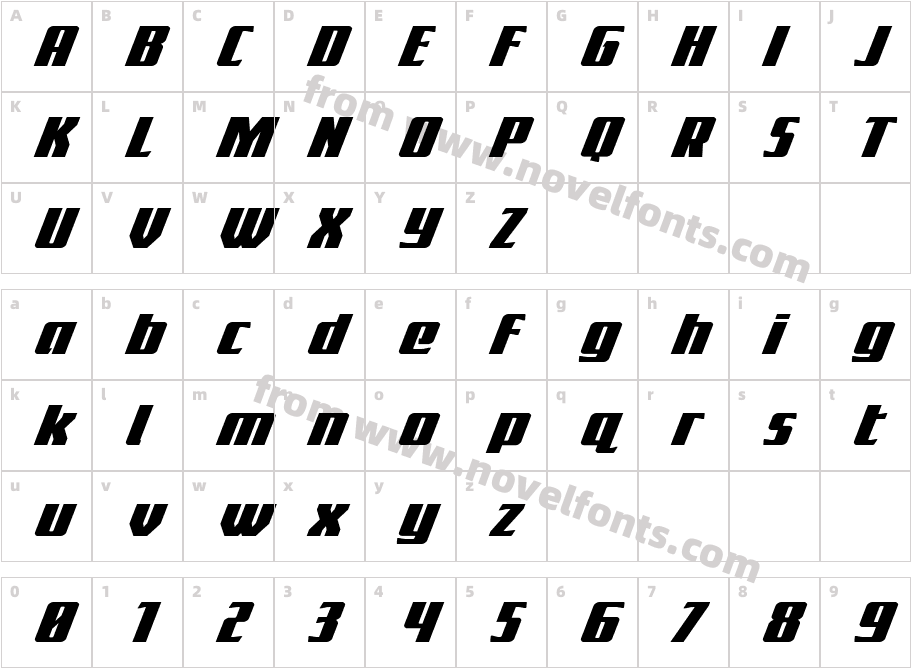 Flight Legion Expanded ItalicCharacter Map