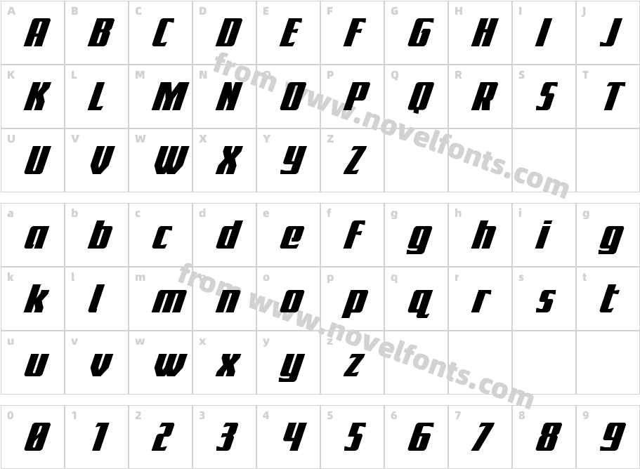 Flight Legion ItalicCharacter Map