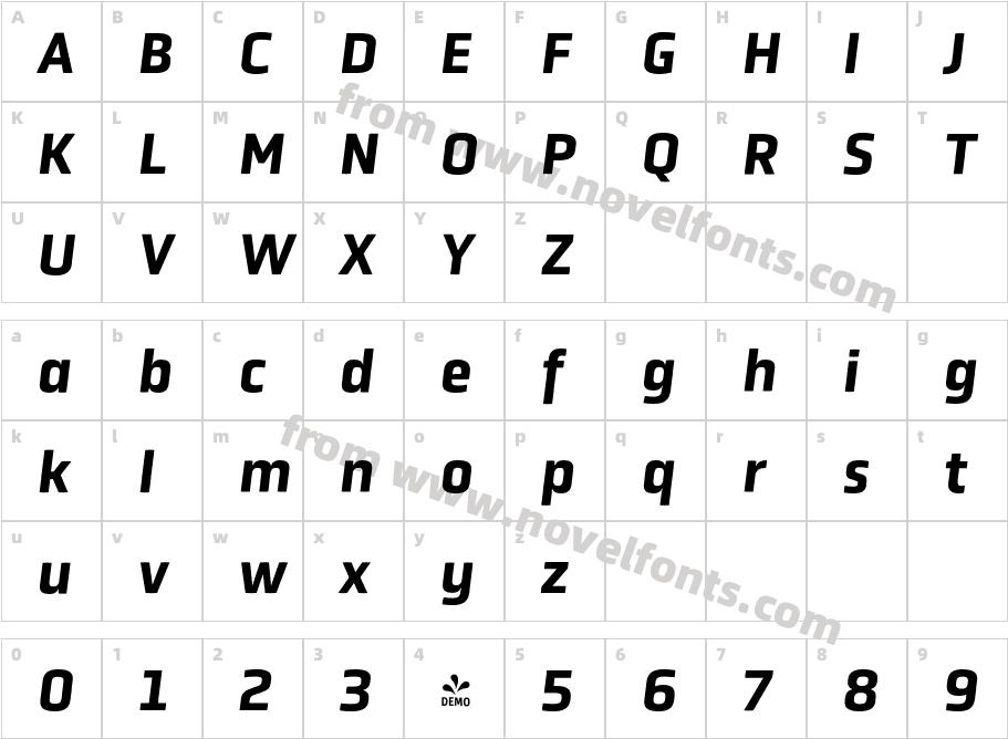 Fontspring-DEMO-obvia_semibold_italicCharacter Map