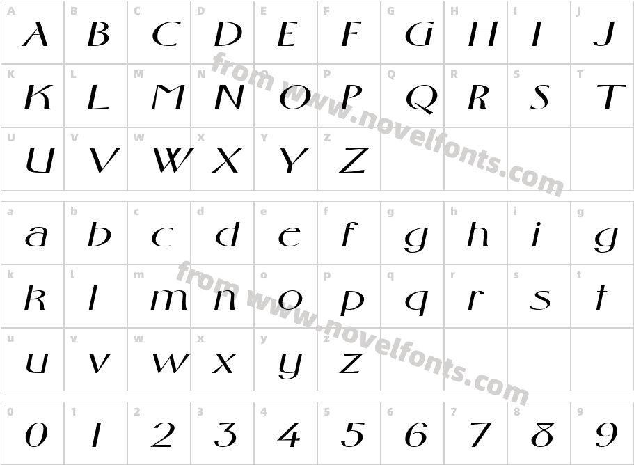 FosterExpandedItalicCharacter Map