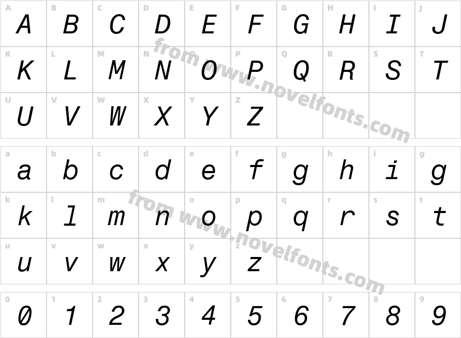 Fragment Mono ItalicCharacter Map