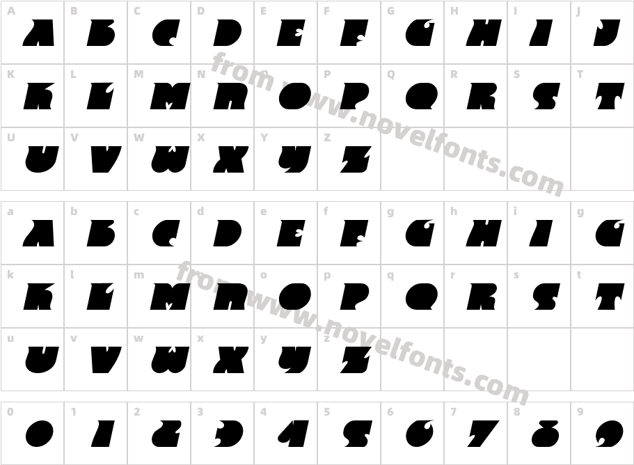 FranticItalicCharacter Map