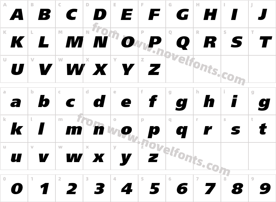 FreeSetExtraCTT-ItalicCharacter Map