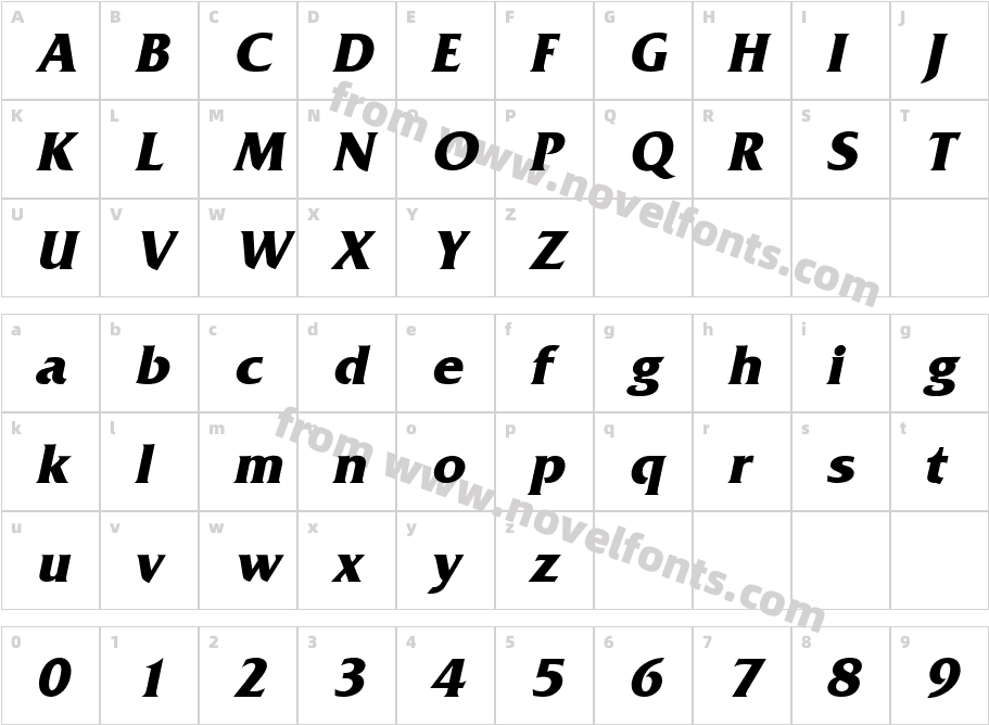 FritzBoldItalicCharacter Map