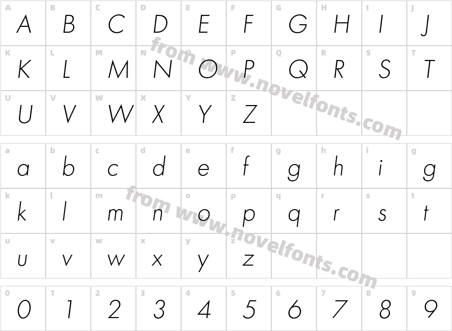 FuturaLightC-ItalicCharacter Map