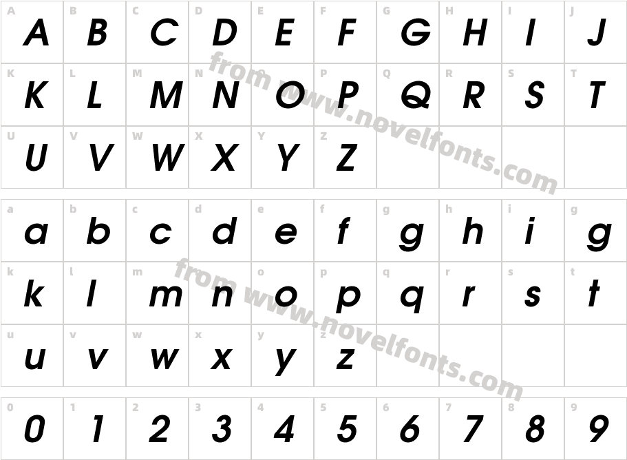 Evolventa Bold ObliqueCharacter Map